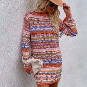 Crochet Sweater Dress Striped